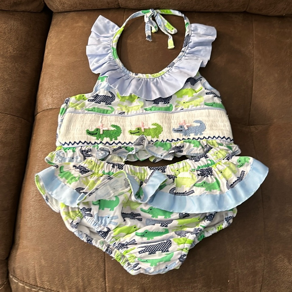 Girls Smocked Alligator Bathing Suit